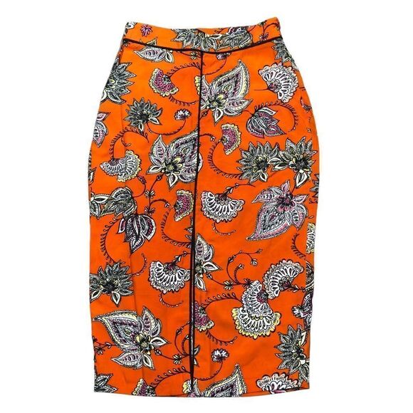 ASOS Orange Floral Pencil Skirt Size 2 - Picture 1 of 14